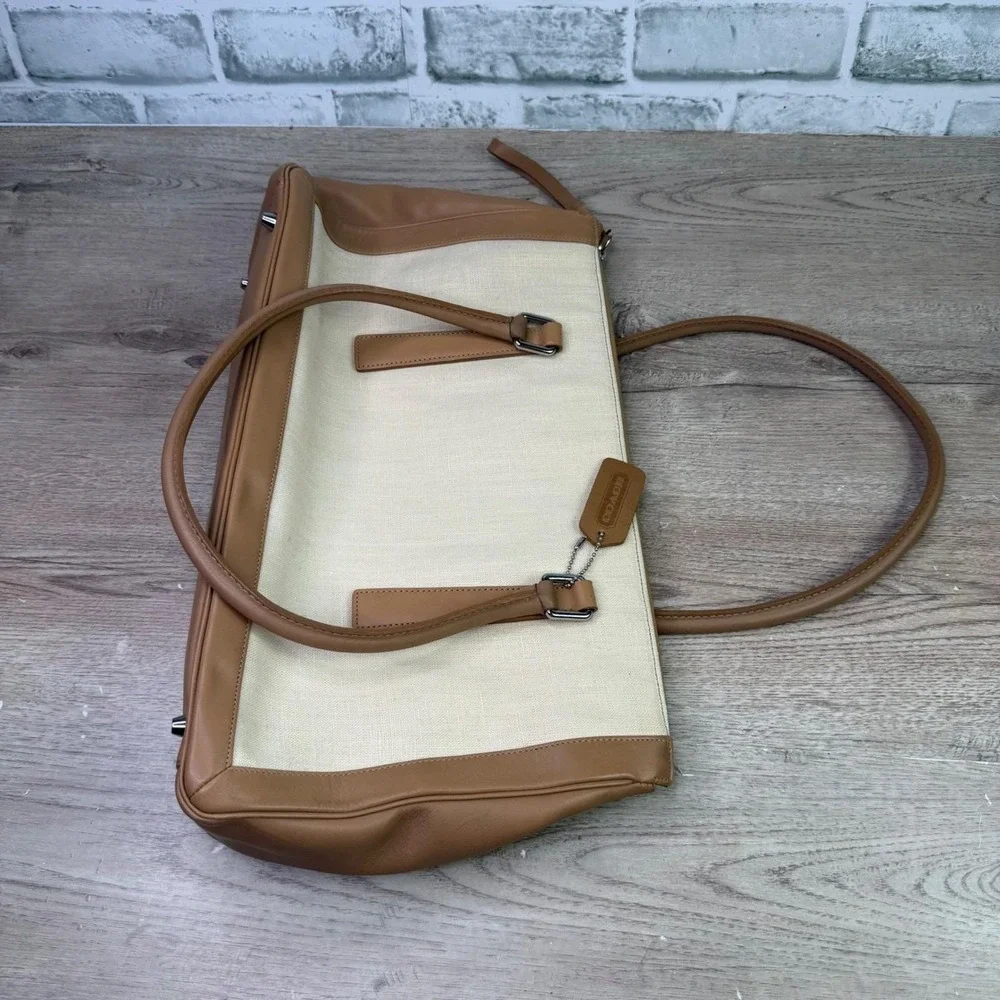 Vintage Coach Bonnies Legacy Linen Canvas Satchel Bag Camel 9435 - Picture 8 of 12